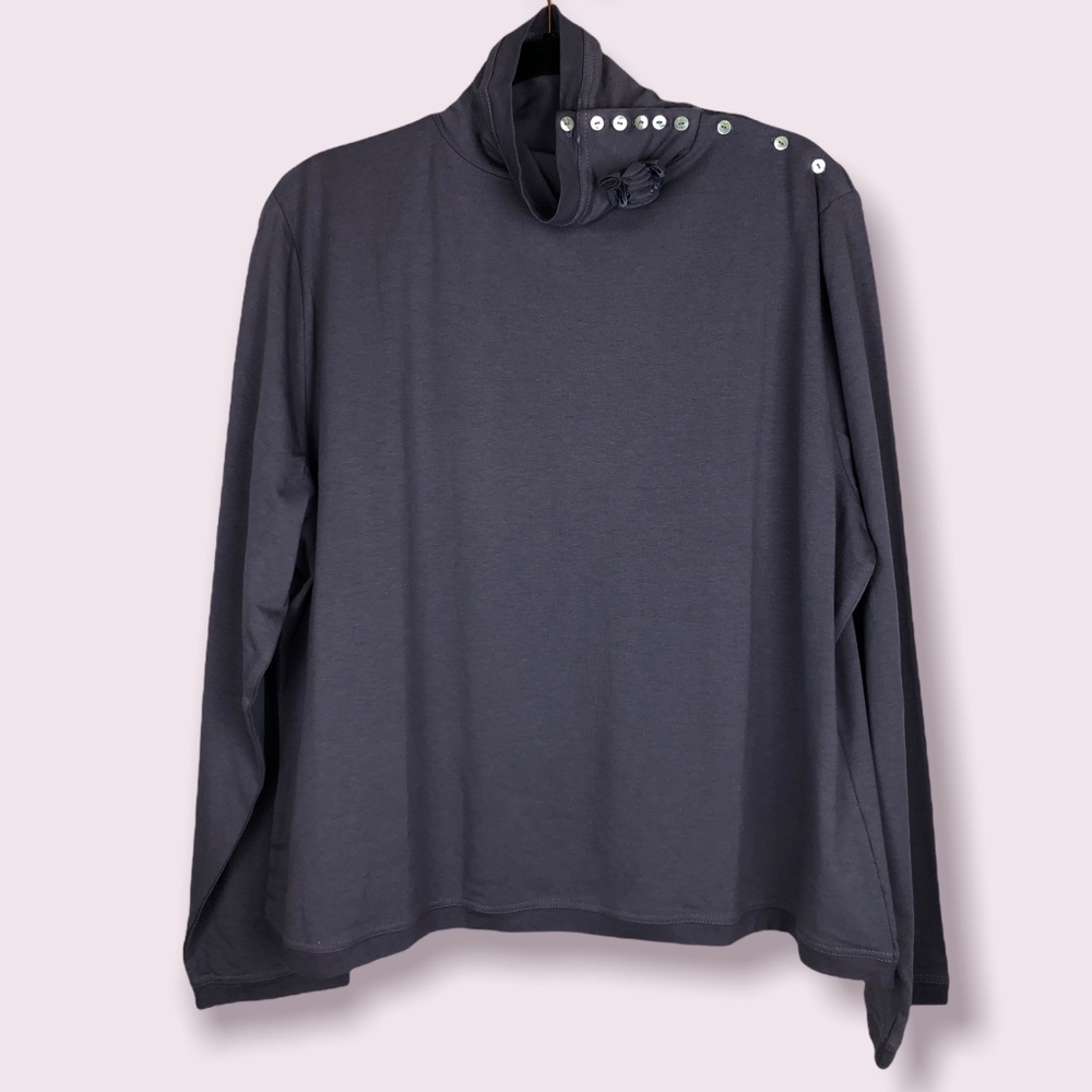 Soft Surroundings Purple High Turtle Neck Flower Button Blouse 3X